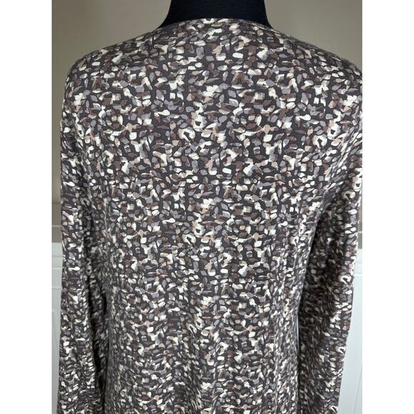 Garnet Hill Pocket Detail Trapeze Dress Long Sleeve Brown Abstract Print Size L - Picture 7 of 13
